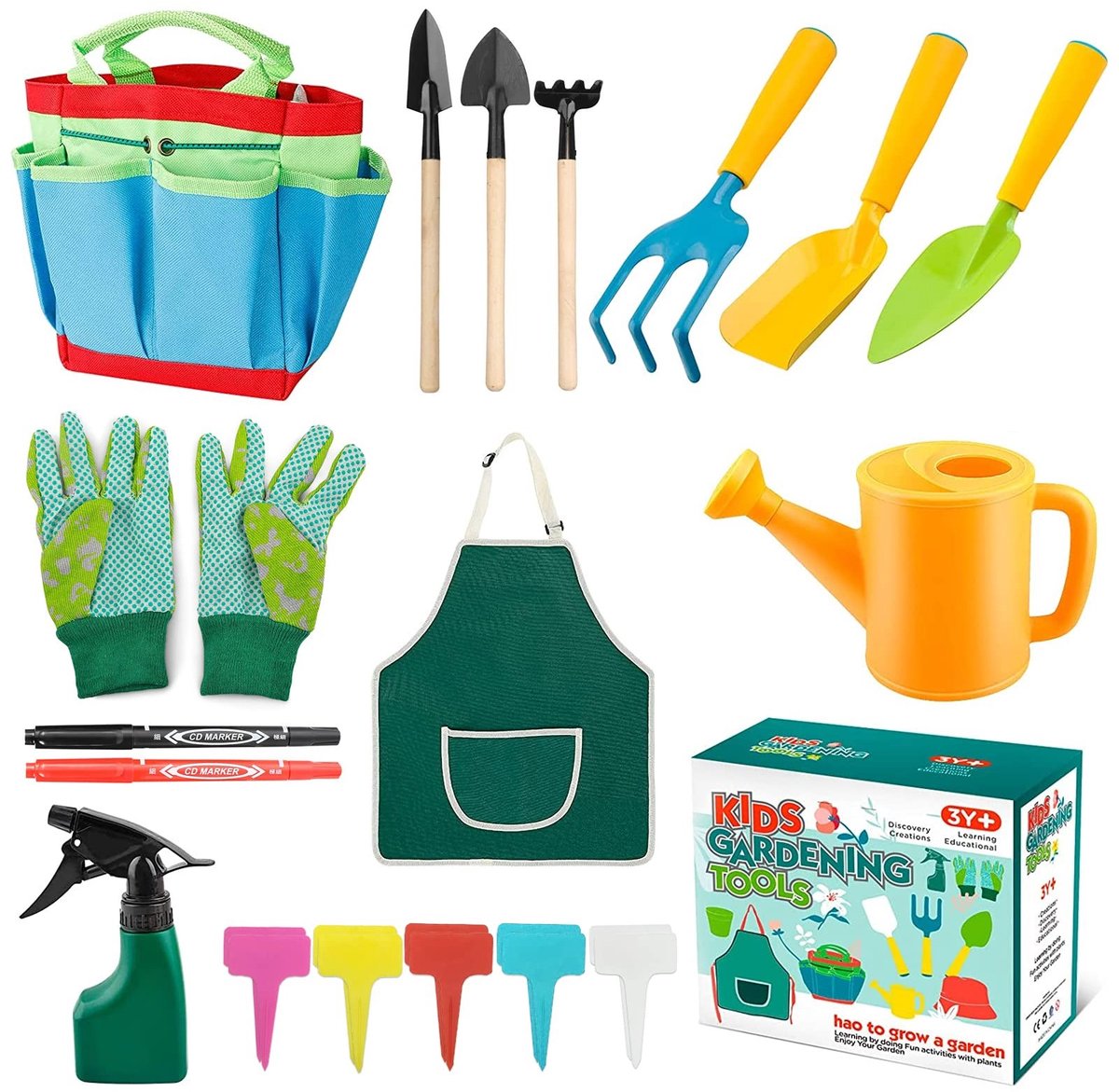 Omgoods - kindertuinwerkset - tuingereedschap voor kinderen - leerzaam en leuk - 23 stuks - buiten en binnen - speelgoed voor jongens en meisjes -...