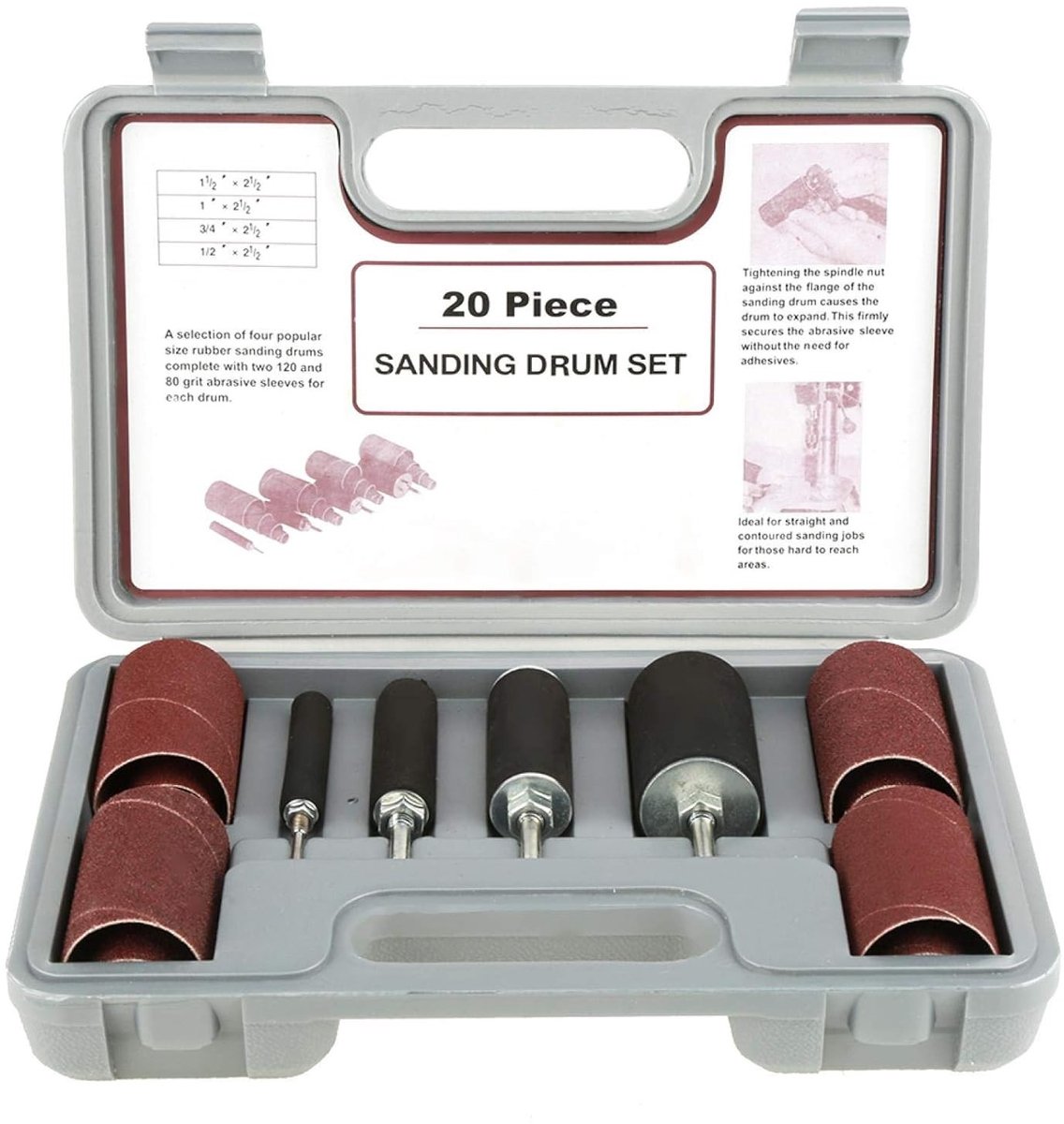 Omgoods - Rubber Sanding Drum Set - 20-delige set - Inclusief opbergtas - 1/2" 3/4" 1" 1.5" - Perfect voor houtbewerking - Ideaal voor DIY projecten