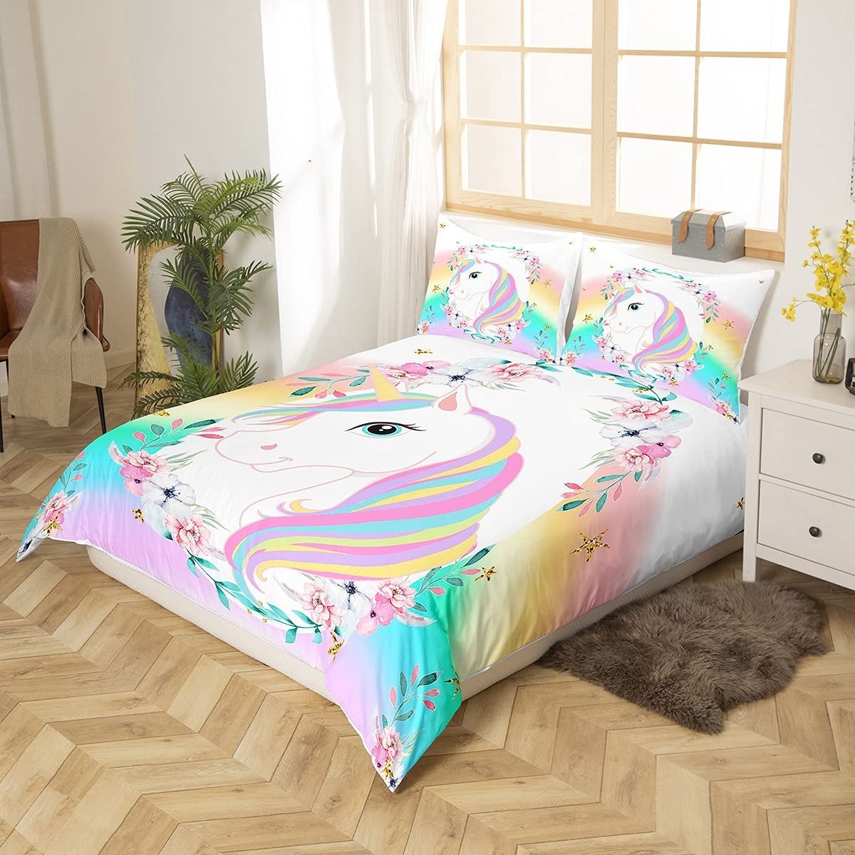 Omgoods - Kleurrijke Eenhoorn Duvet Cover Set voor Kinderen