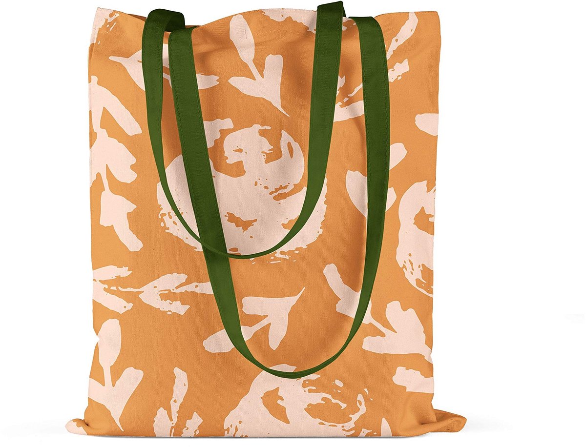 Omgoods - Herbruikbare Katoenen Draagtas met Lange Groene Handvatten 34x40 cm