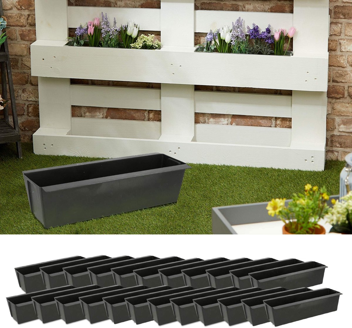 Omgoods - Set van 24 Plastic Planters voor Euro Pallets, 38 cm Breed