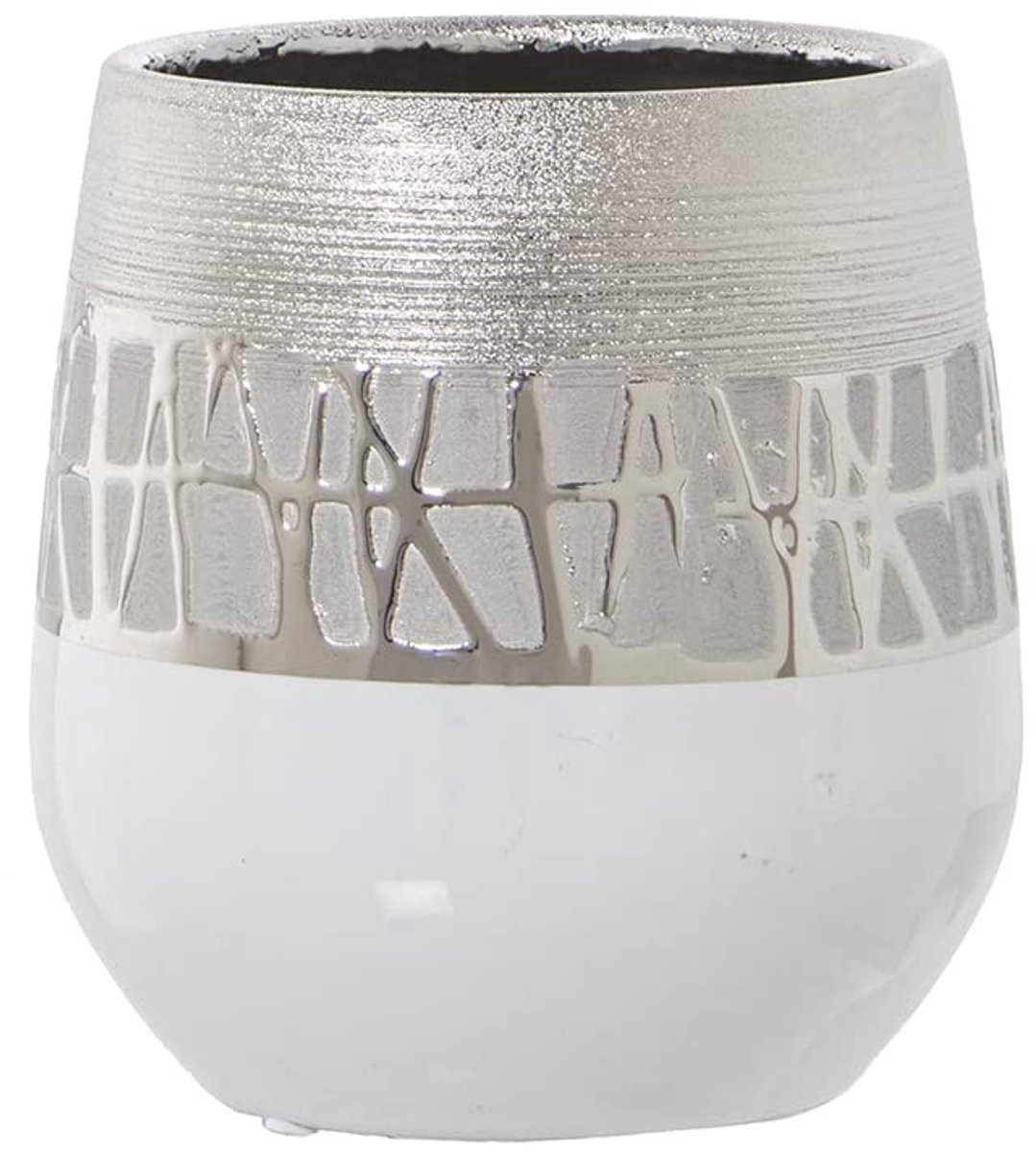 Omgoods - Set van 2 Ronde Keramische Potten in Zilver en Wit