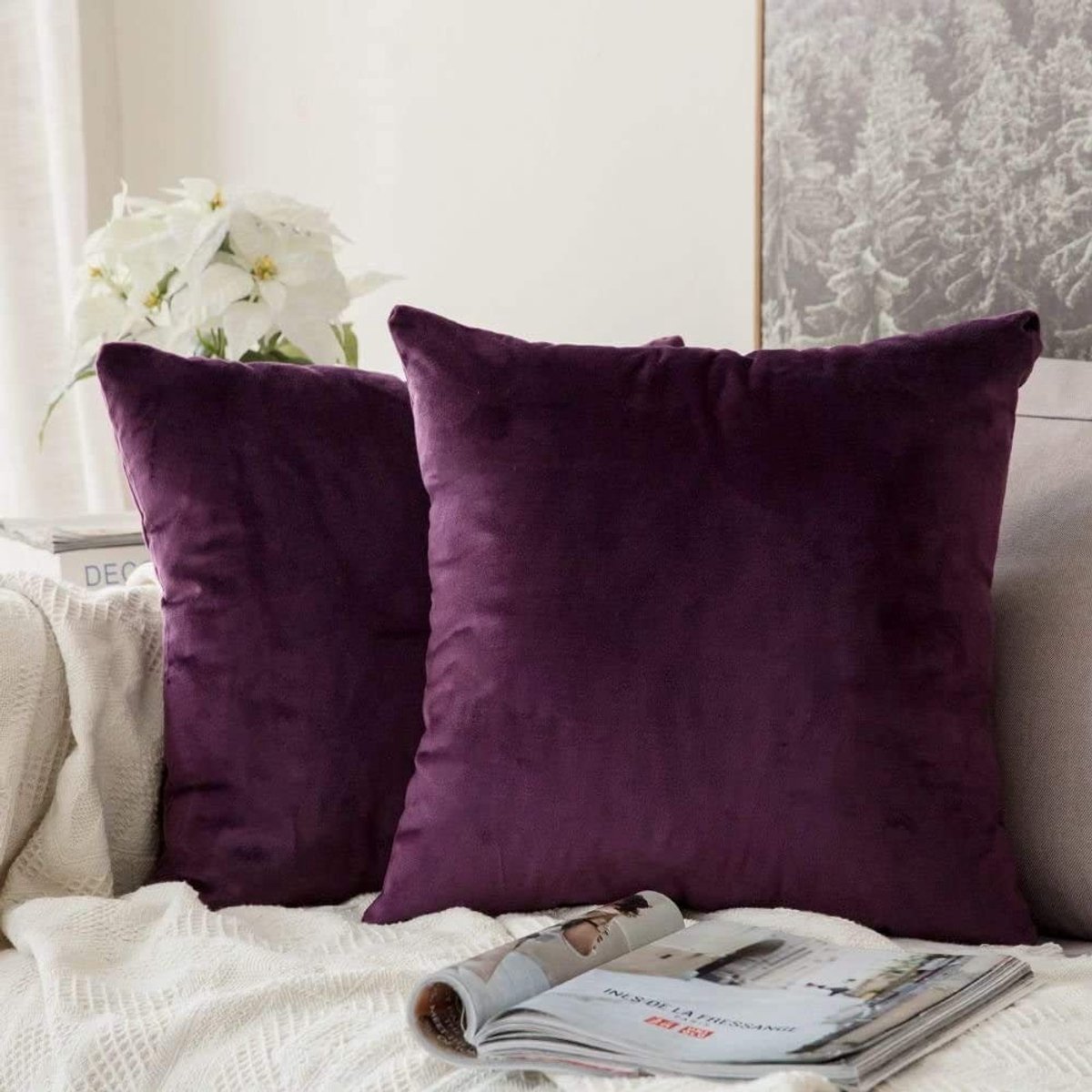 Omgoods - Decoratieve Fluweel Kussenhoezen Vierkant 40x40 cm Set van 2 Aubergine