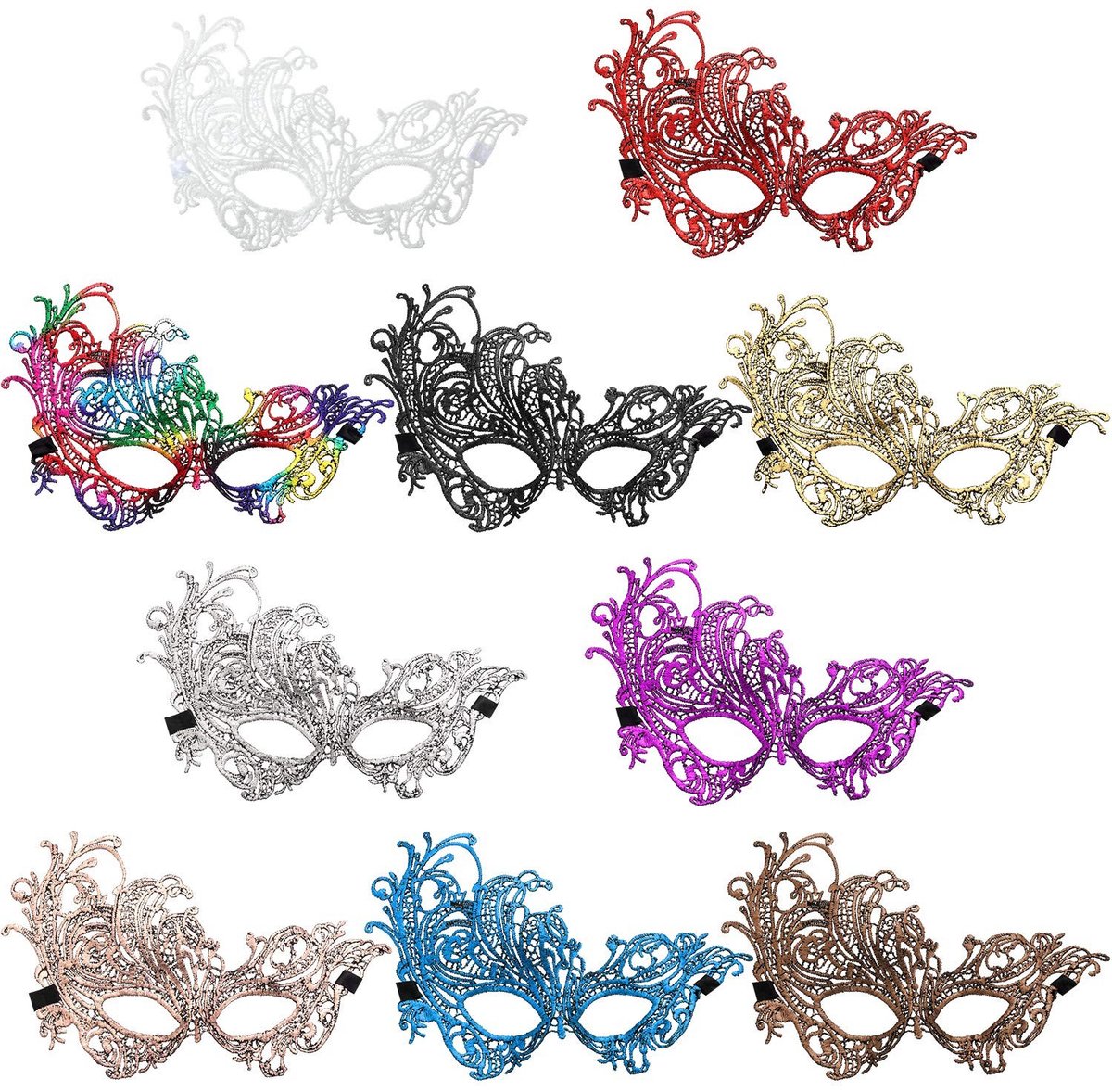 Omgoods - Set van 10 Multicolore Venetiaanse Maskers