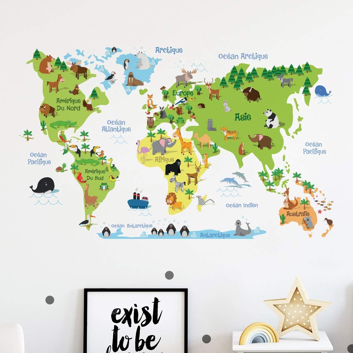 Omgoods - Wanddecoratie Kinderkamer - Wereldkaart Muurstickers 60 x 95 cm