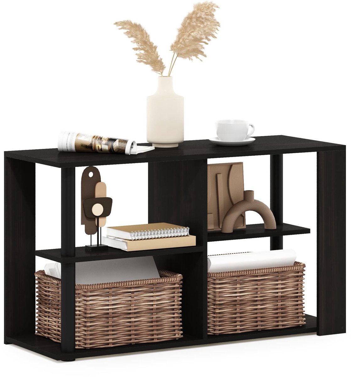 Omgoods - Smalle Koffietafel met Planken, Espresso/Zwart