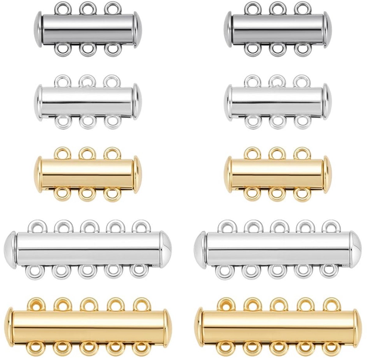 Omgoods- Schuifsluiting 10 Sets - Armbandsluiting - Meerstrengige Halskettingsverbinder - Gelaagde Sluitingen - 20 mm/30 mm - 2 mm Boorgat - Sieraadsluiting