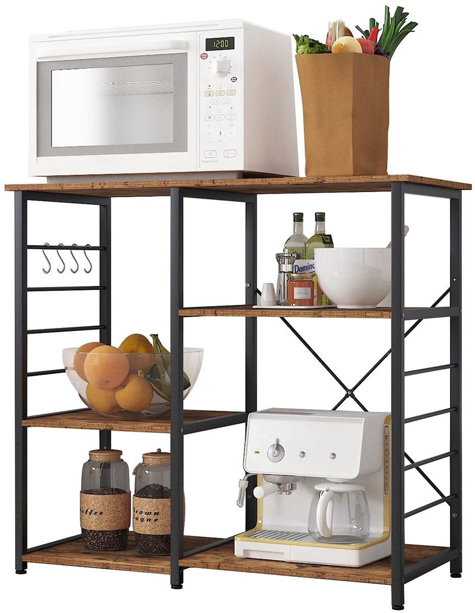 Omgoods - Keukenrek met 3+3 Planken, Stabiele Opbergoplossing in Vintage Bruin