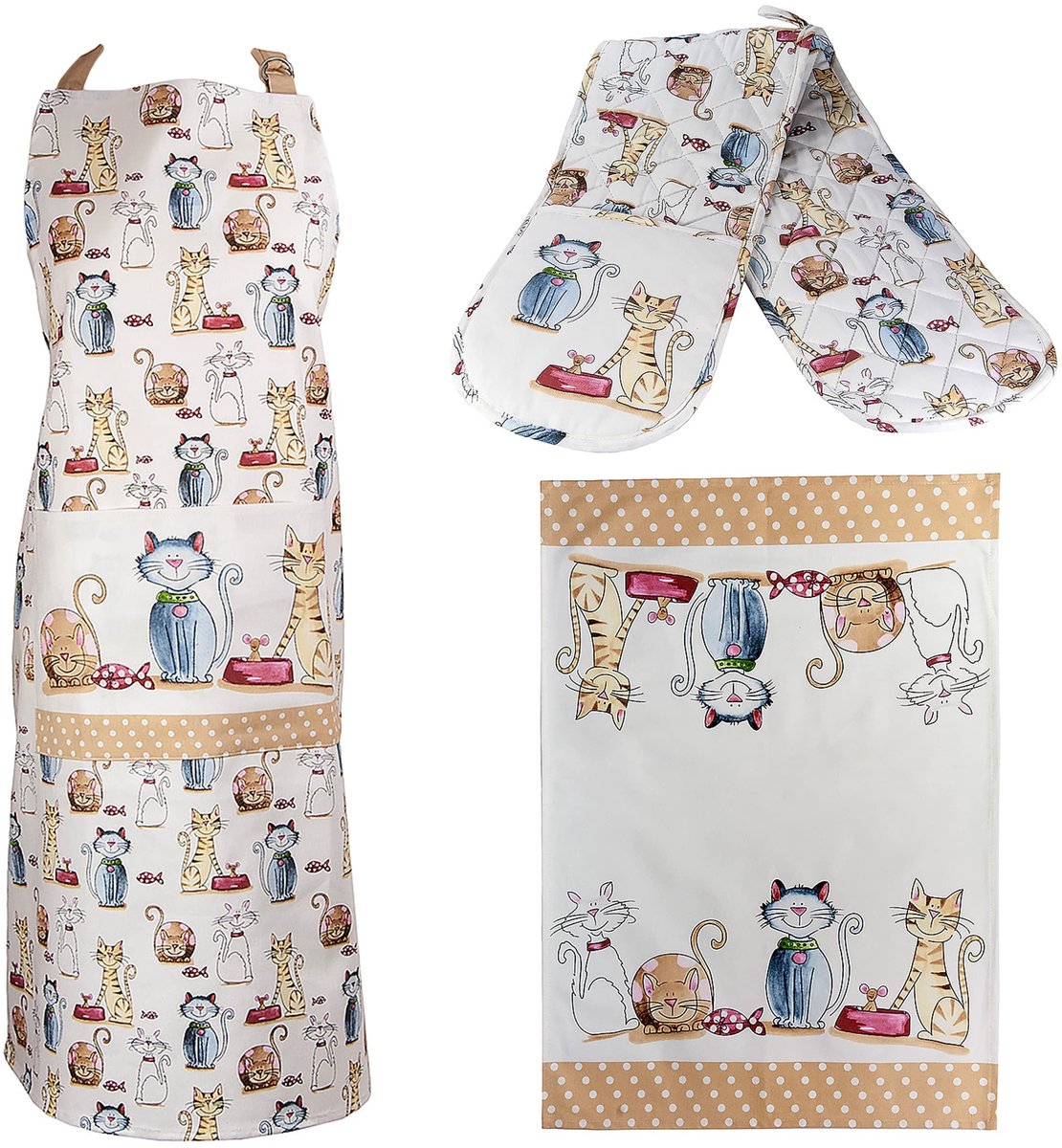 Omgoods - 3-delige Keukentextiel Cadeauset met Katten Print