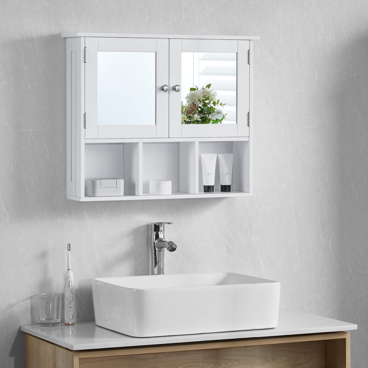 Omgoods - Milano Badkamerkast met 2 Deuren en Lades, Wandmontage, Wit