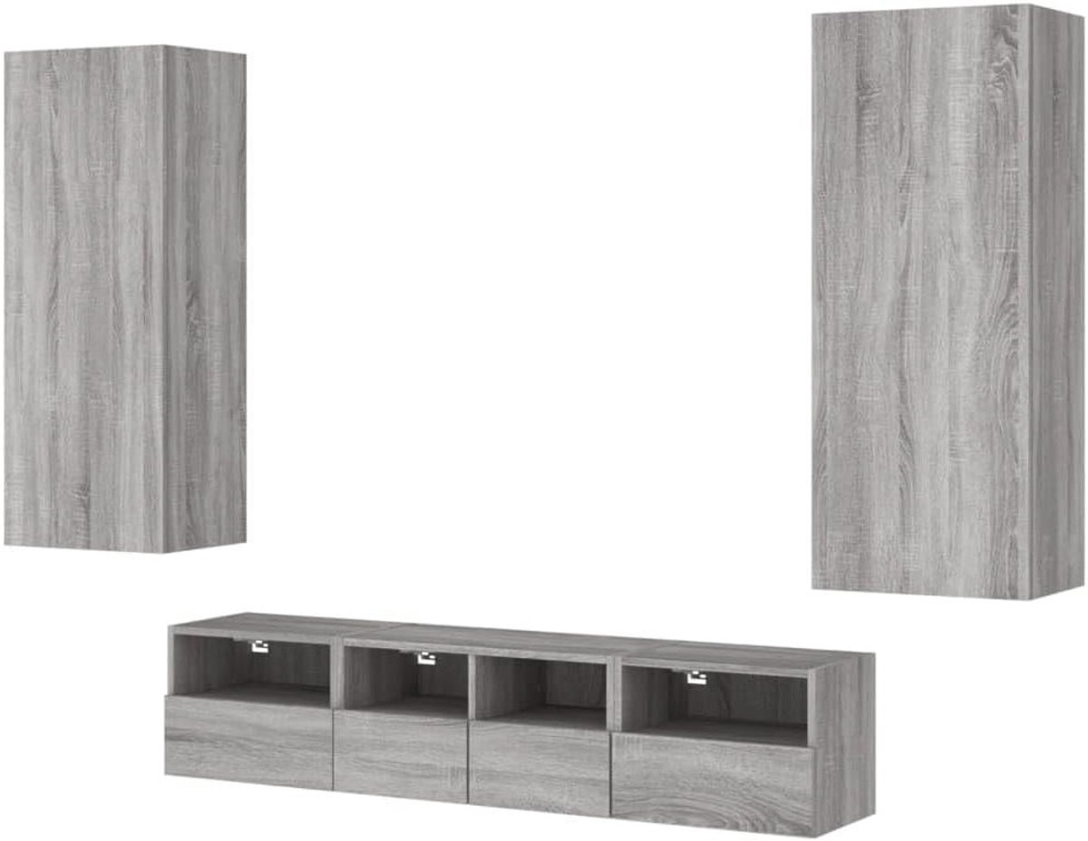 Tv-wandmeubelset - Zwevend tv-meubel - Woonkamer organiseren - Wandmontage ontwerp - 1 stuks - Grijs eikenkleurig