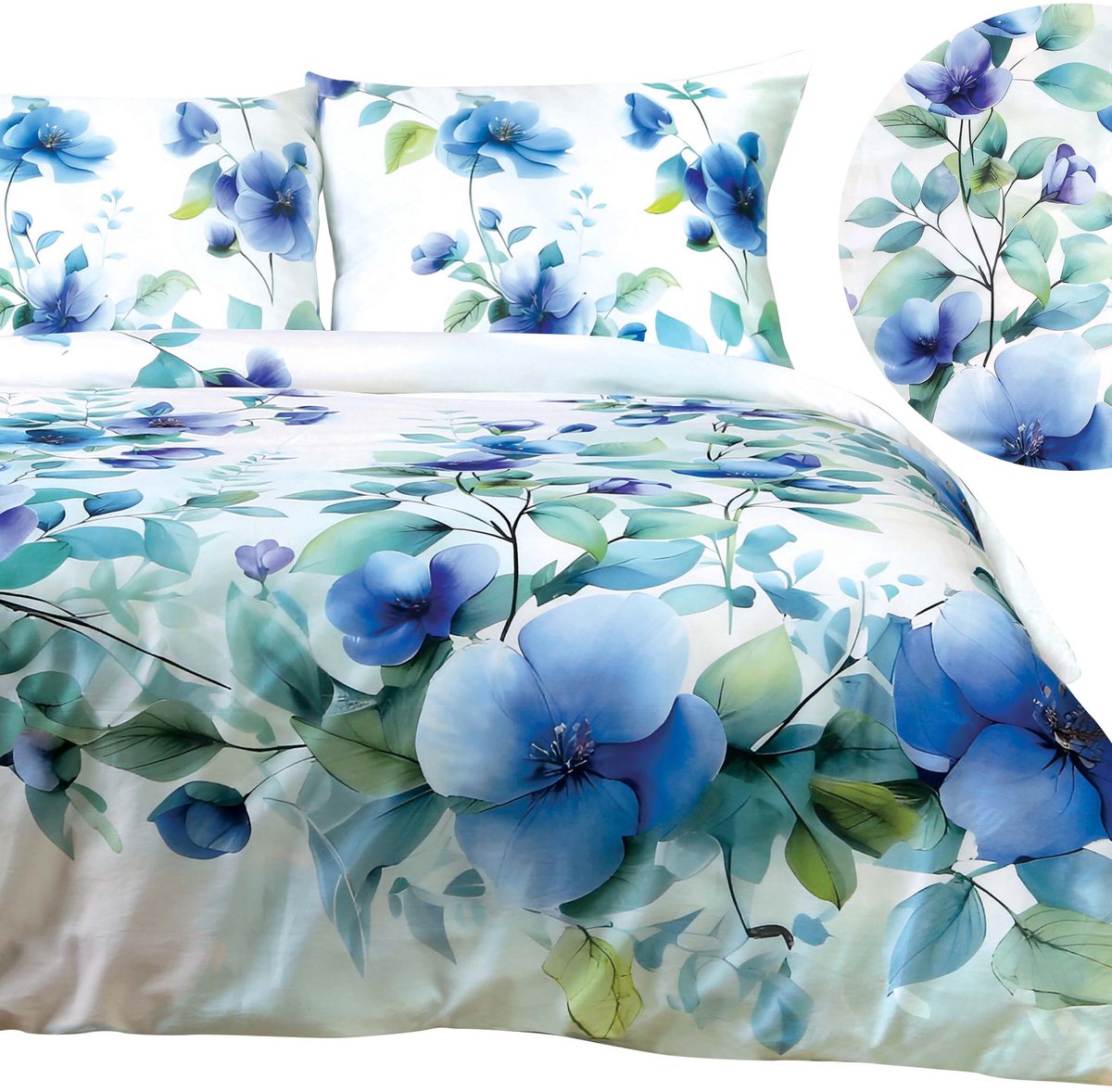 Darymex Satynlove Premium - Dekbedovertrekset - 100% Katoen Satijn - Blauwe Viooltjes Motief - Met Ritssluiting
