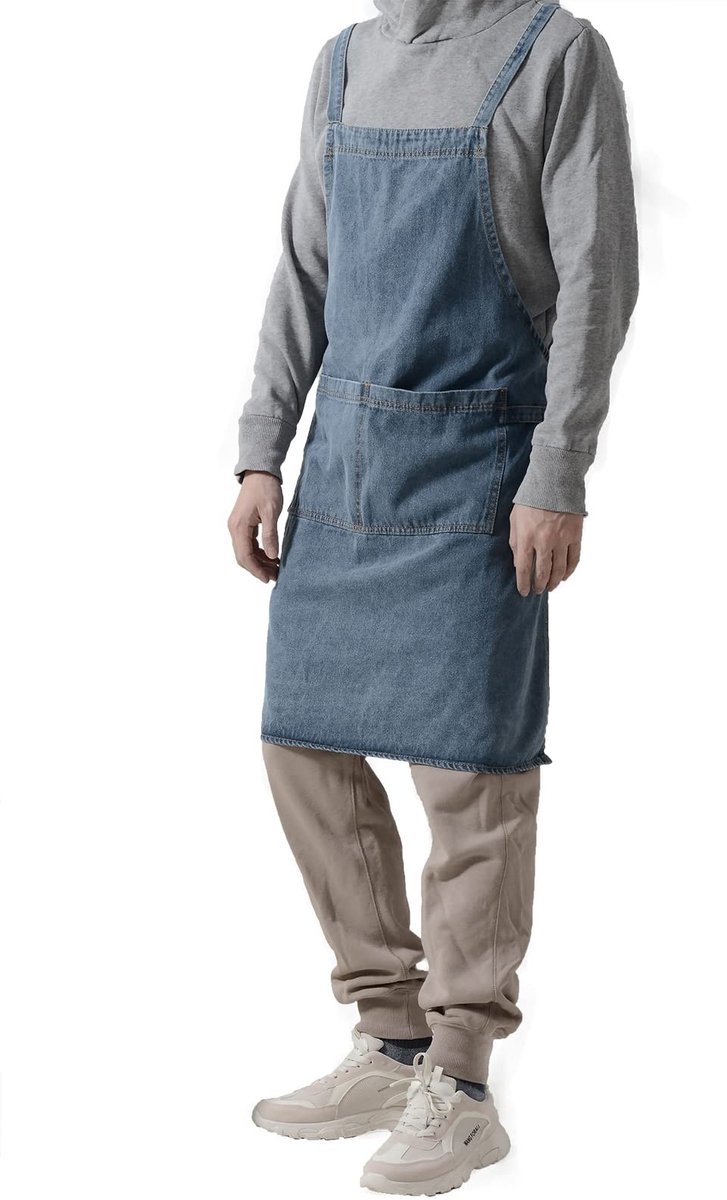 Omgoods - Unisex Denim Schort met Verstelbare Banden en Zak