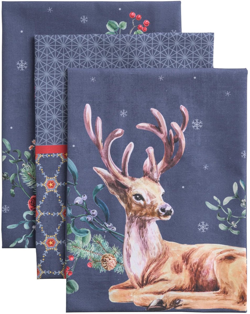 Omgoods - Kerst Keukenhanddoeken Set van 3 - 100% Katoen 50x70cm