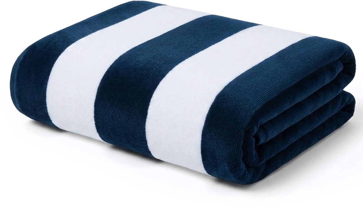 Omgoods - XXL Strandlaken 90x180 cm - Marineblauw Gestreepte Badhanddoek - 100% Katoen
