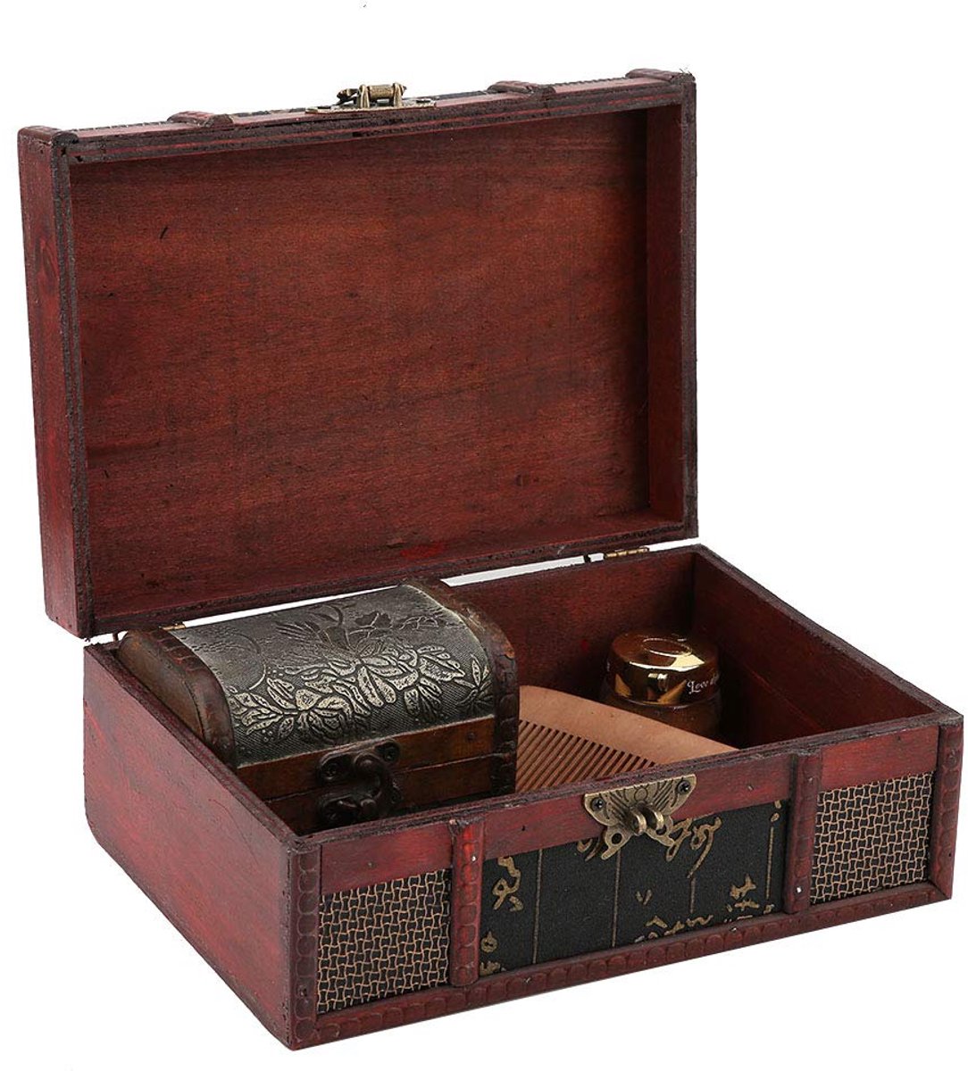 Omgoods - Vintage Houten Opbergdoos Klein - Sieraden Organizer met Slot