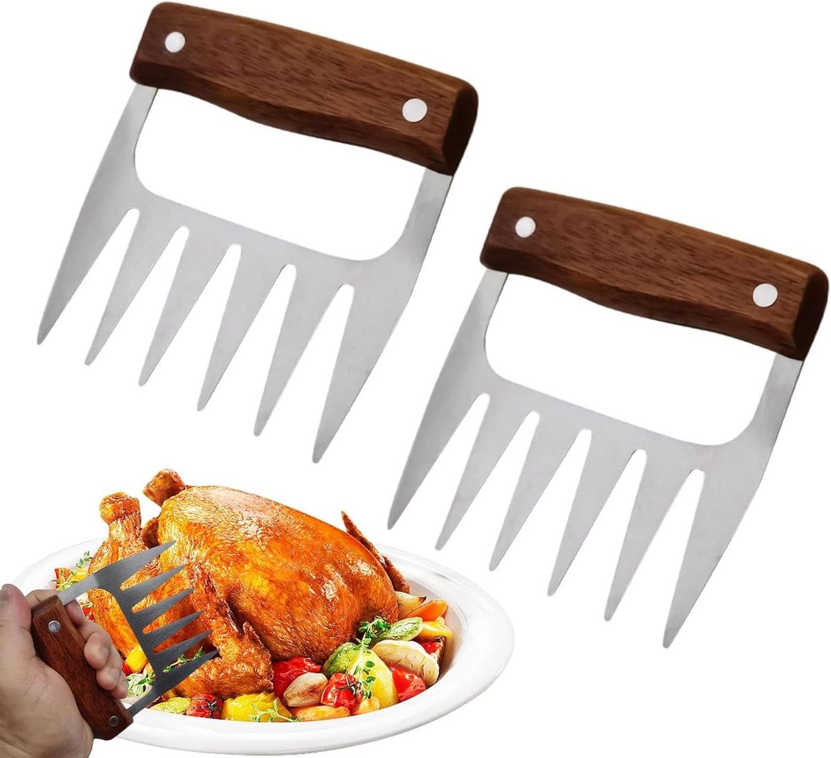 Vleesmolen Klauwen - Pulled Pork Shredder - Vlees Versnipperen - Roestvrij Staal - 2 stuks - Zilver