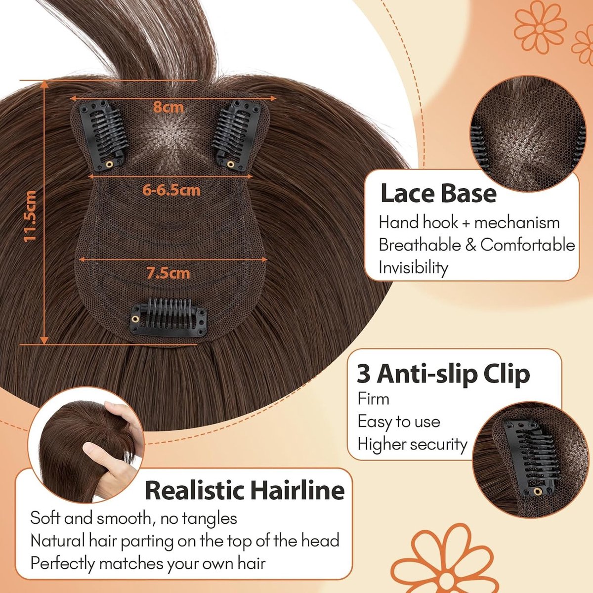 Echte Haar Bangs voor Vrouwen, Clip-in Haarstuk voor Dun Haar, Handgevlochten Basis, 25CM Donkerbruin, Natuurlijke Look en Gemakkelijk in Gebruik