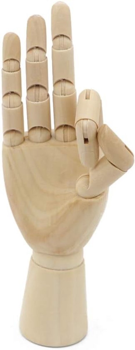 Houten hand model voor kunstenaars, flexibele beweegbare vingers, ideaal voor tekenen en schetsen, 7 inch, linker- en rechterhand beschikbaar