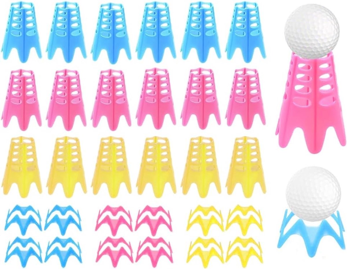 30 stuks kunststof golfsimulatoren, golfthee en golfshirts voor indoor gebruik, ideaal voor golfspelers (roze + blauw + geel)