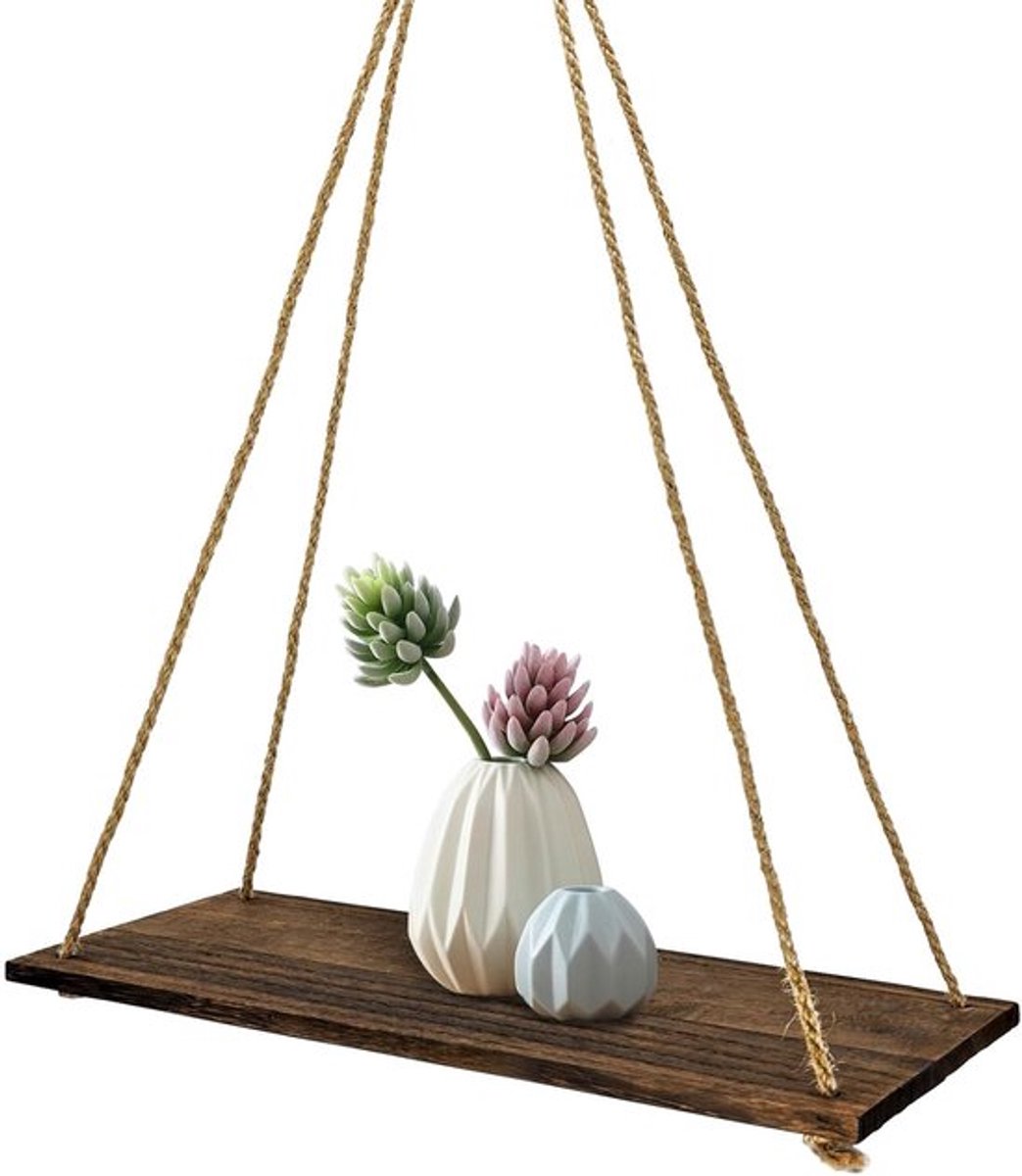 Hangende houten zwevende planken, multifunctionele wandplanken met touw, rustieke decoratie voor badkamer en keuken, 35 x 4 x 1 cm