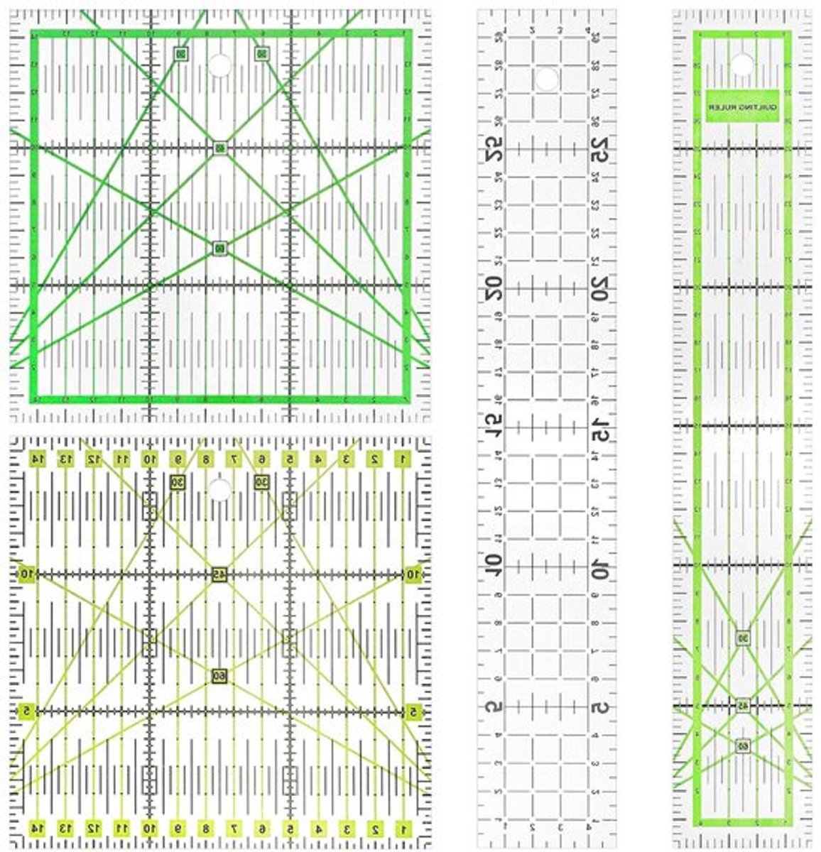 Patchwork liniaal set 4 stuks - 15 x 15 cm en 5 x 30 cm - Quilten en naaien - Hoekweergaven - Accessoires voor stofhandwerk - Knutselen