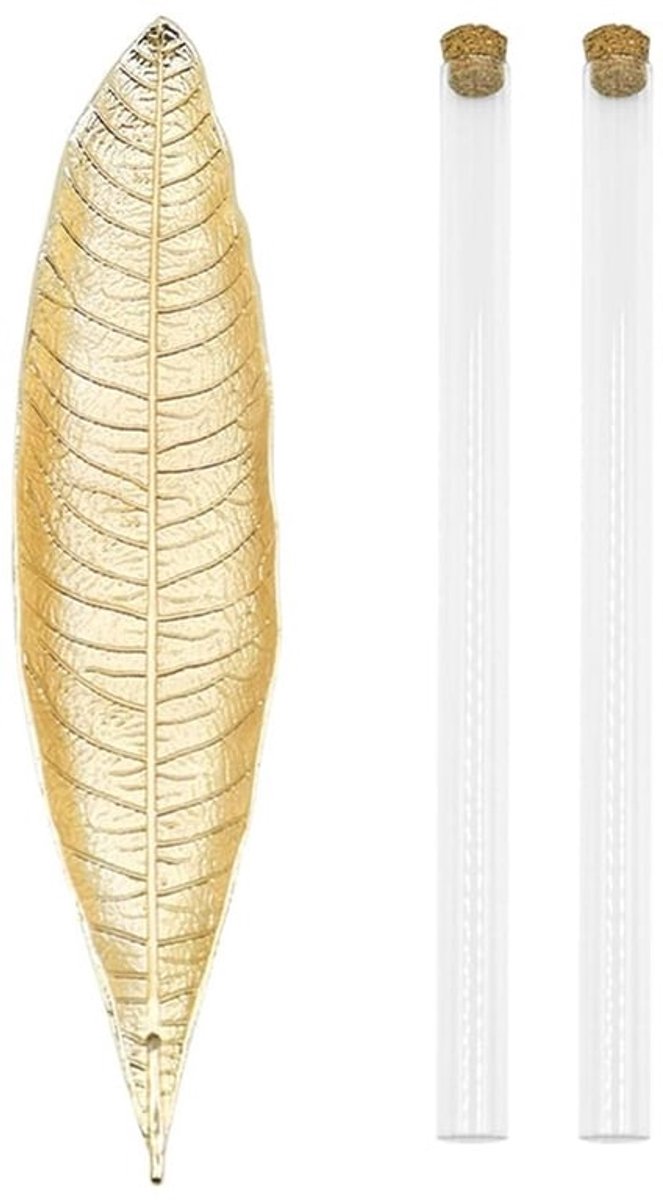 Wierookstokhouder 25 cm - Wierookbrander met kurk - Metalen bladeren - Zinklegering - Duurzaam - Geschikt voor meditatie