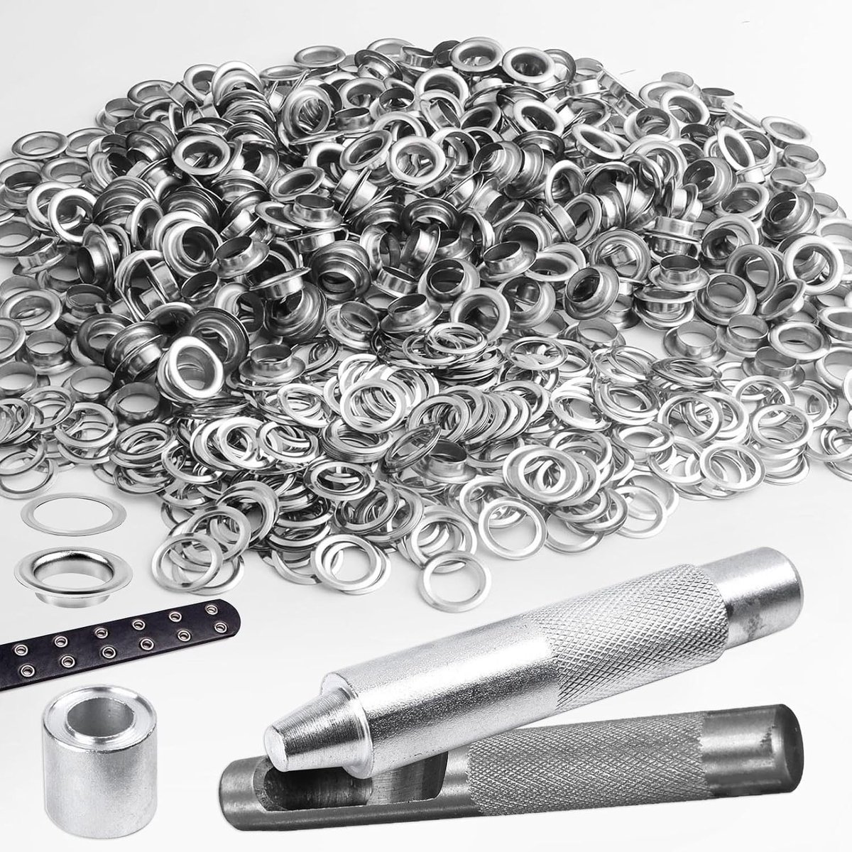 Roestvrijstalen Oogjes Set - Zilver - Binnendiameter 10 mm - Gereedschapsset met Perforator - Voor Kleding en Zeildoek