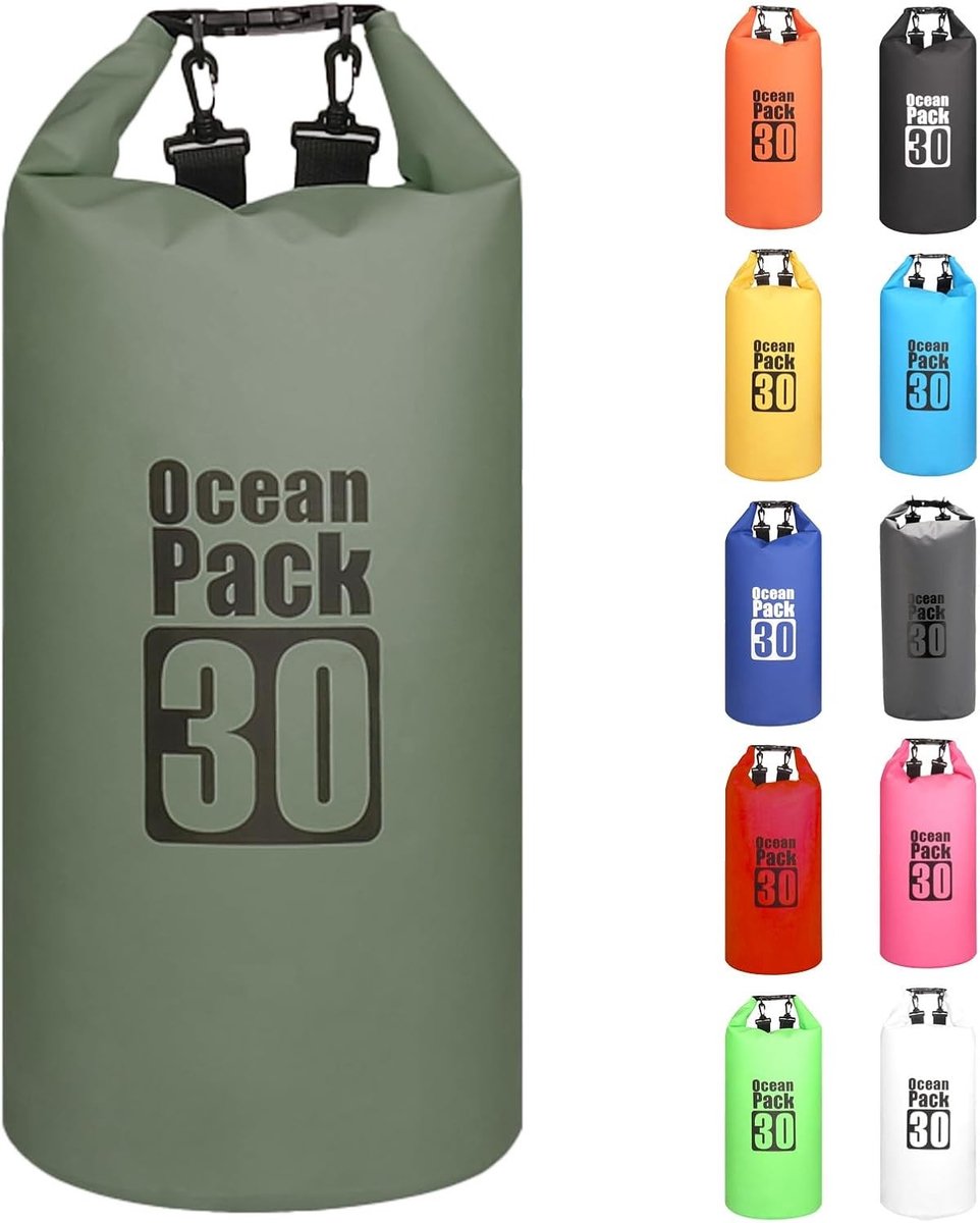Waterdichte Dry Bag - Grijs-Groen - 30L - Duurzame Waterdichte Tas met Verstelbare Schouderriem - Voor Buitenactiviteiten