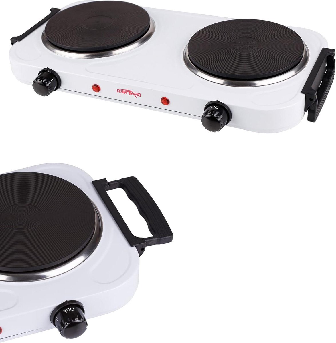 Dubbele Kookplaat - Draagbare Kookplaat - Koken en Braden - Inklapbare Handgrepen - 2000 Watt - Wit
