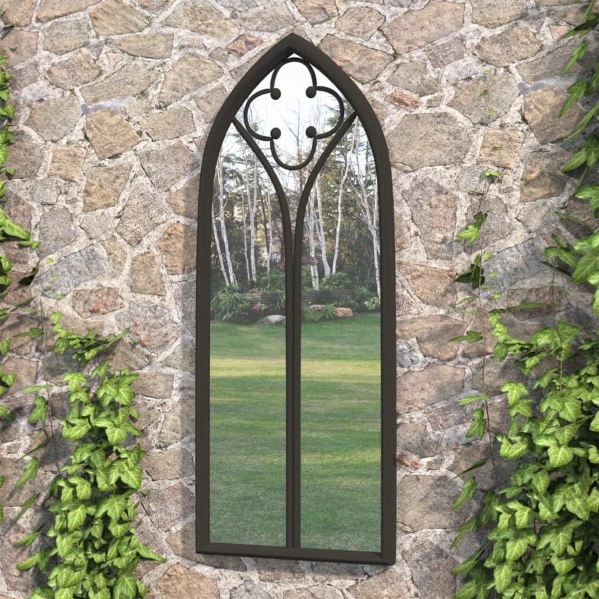 Tuinspiegel Decoratief - Buitenspiegel Wandspiegel - Tuin Verfraaien - Roesteffect Antiek - 70 x 30 cm - Zwart