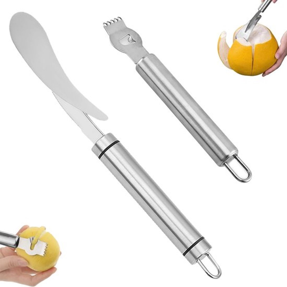Set van 2 Citrusfruit Schrapers en Schillers voor Citroenen, Sinaasappels en Grapefruit - Perfect voor het Makkelijk Schillen van Citrusvruchten