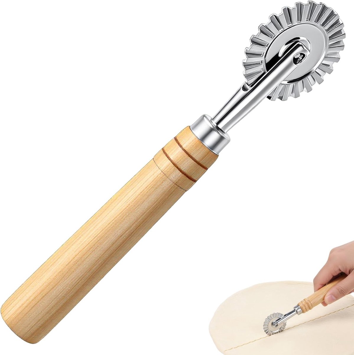 Deegsnijder - Zilver - 17 x 4 cm - Zinklegering met Lange Houten Handgreep - Voor Huishouden en Keuken