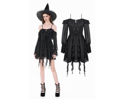 Dark in Love - Chiffon OfftheShoulder with Crescent Moon Charm and Layered Ruffle Hem Korte jurk - XL - Zwart