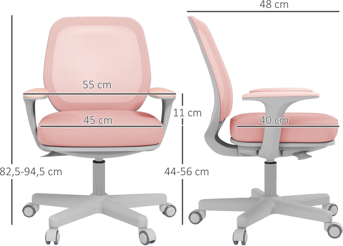 Bureaustoel - Ergonomische bureaustoel met draaifunctie - In hoogte verstelbaar 55 x 48 x 82,5-94,5 cm Roze thumbnail 5