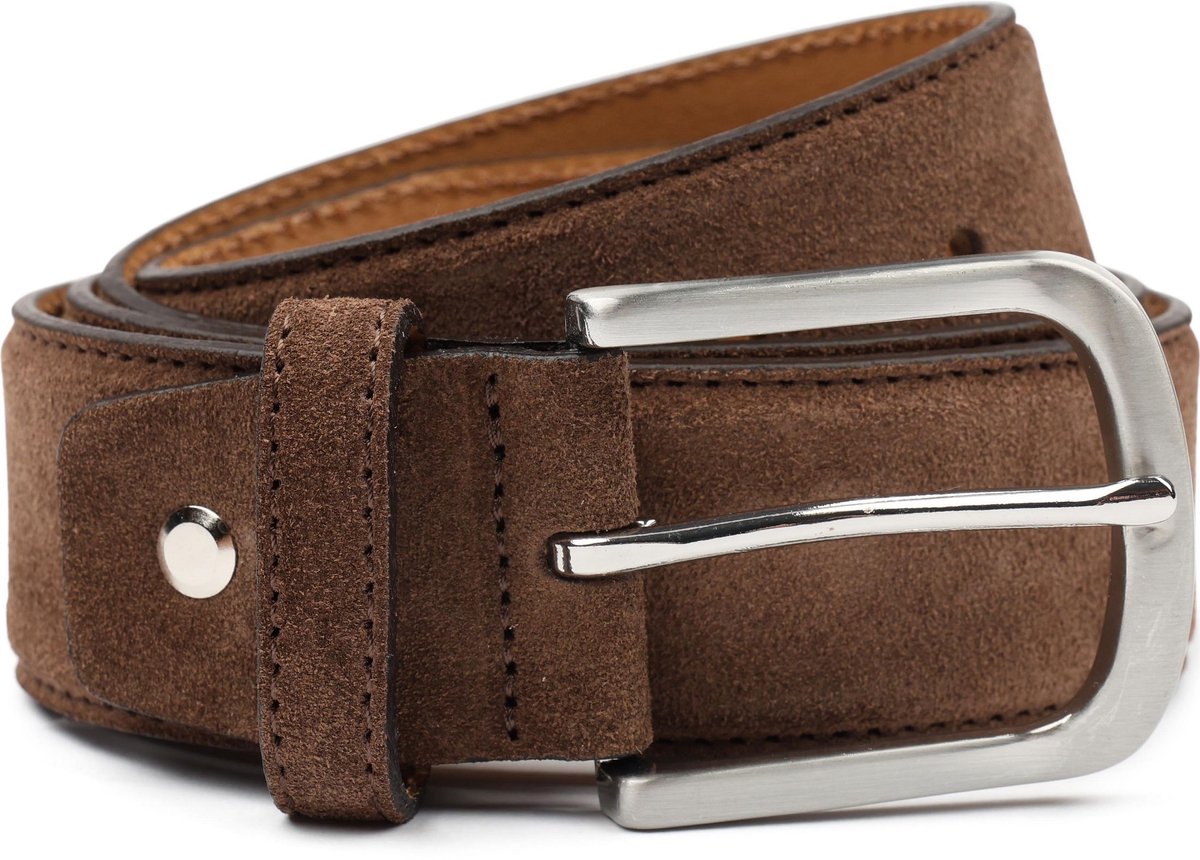 Suitable Riem Suède Leer Bruin - Maat 95 - Heren leren broekriem / broeksriem - Ceintuur - Riem casual