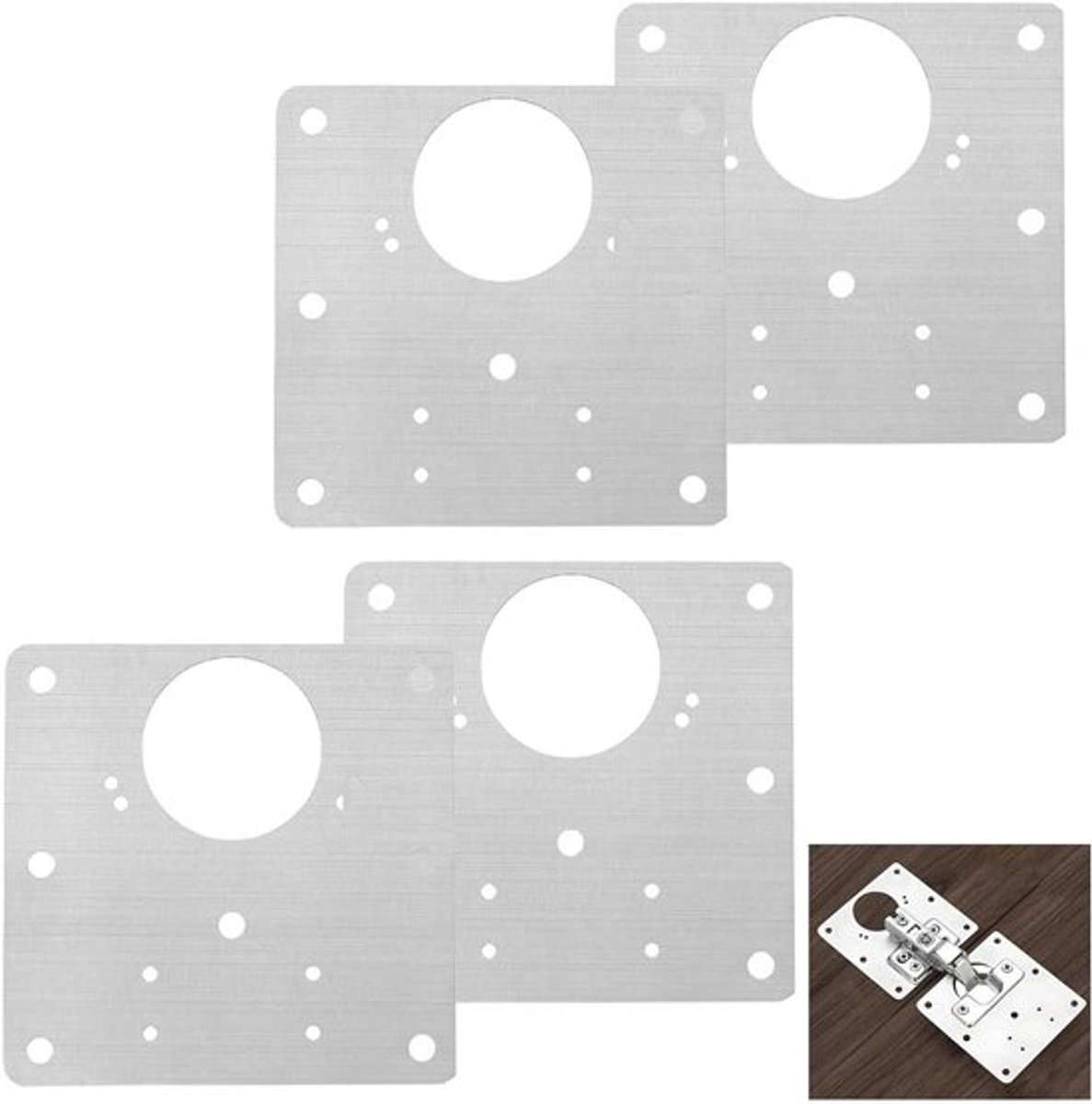 Set van 4 RVS Scharnier Reparatieplaten (9 x 9 cm) met 24 Schroeven voor Keukenkasten, Deuren en Meubels, Universele Reparatieset voor Scharnieren