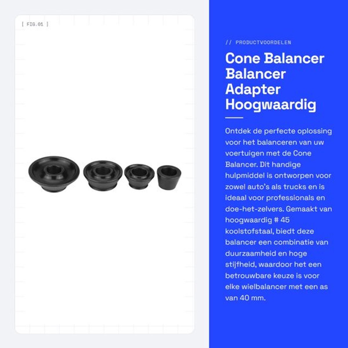 Kegelbalancer - Balancer-Adapter - Hoogwaardig koolstofstaal - Zwart - Geschikt voor 40 mm as - Voor auto en vrachtwagen