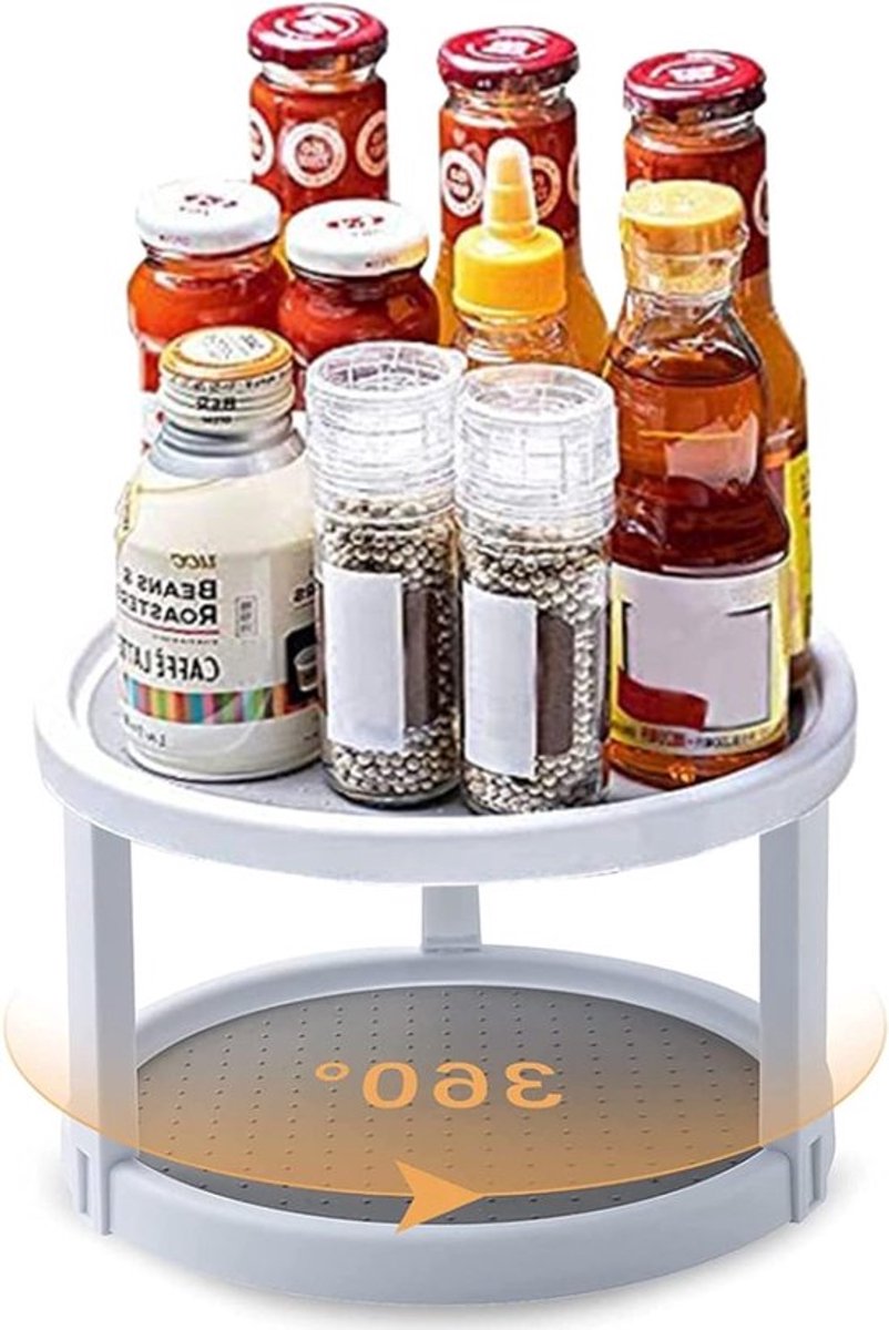 Draaitafel voor Keuken - Kruidenshouder voor Kast, Draaibare Organiser Tray, Antislip Plastic, Geschikt voor Keukens, Koelkasten, Bureau en Badkamer.