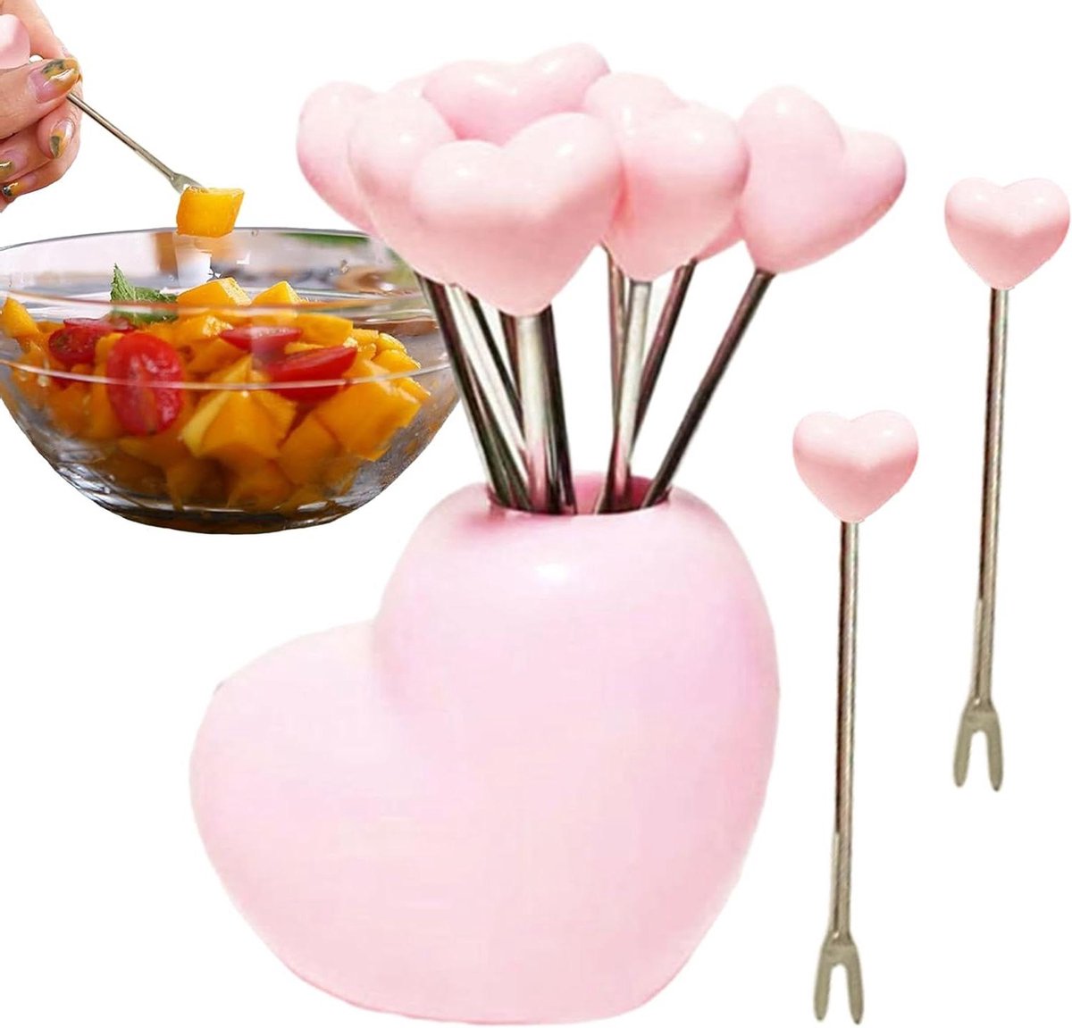 Borrelplank Vorkjes - Fruitprikkers Dessertvorkjes - Hapjes Presenteren - Hart en Aardbei Vorm - 10 stuks - RVS