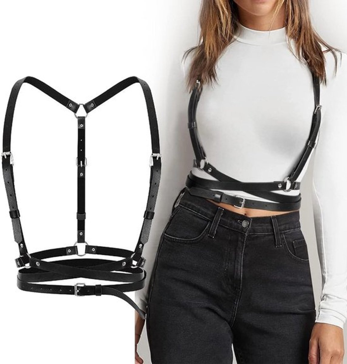 Verstelbare Zwarte Leren Punk Tailleband voor Vrouwen, Goth Vest Accessoire voor Cosplay, Feest en Halloween Kostuums