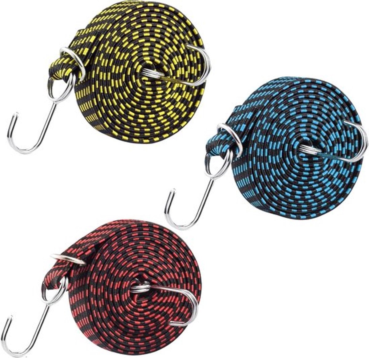Set van 3 Elastische Touwen met Haken - 2 m Lange Elastische Straps voor Auto, Fiets en Motor - Ideaal voor Camping en Bagage Transport