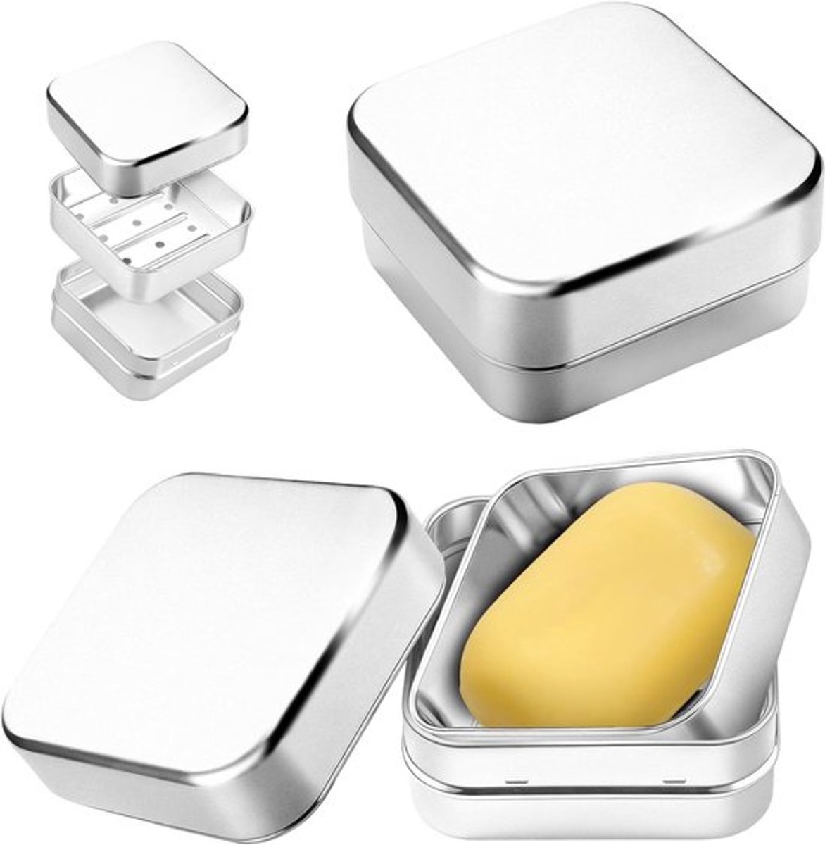 Set van 2 Aluminium Zeepdozen, Vochtbestendig, Roestvrijstalen Zeepbakjes voor Mannen, Ideaal voor Scheren, Thuis of op Reis, Duurzaam en Handig