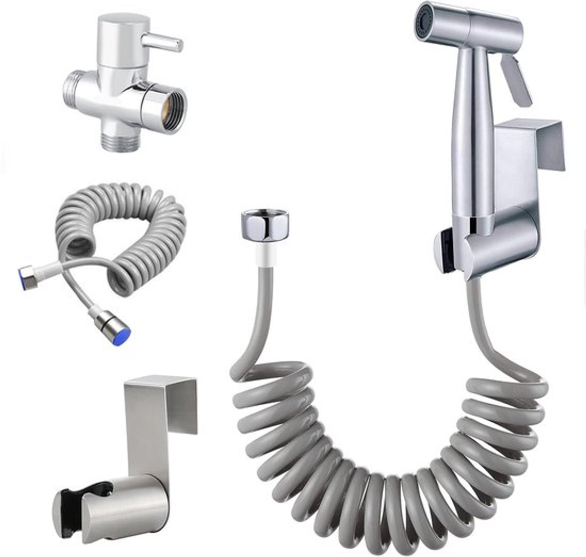 Bidet-handdouche met 3-wegklep - Toiletdouche Sproeier - Roestvrij Staal - Douche voor Persoonlijke Hygiëne - Slang van 1,5 m - G1/2 Aansluiting