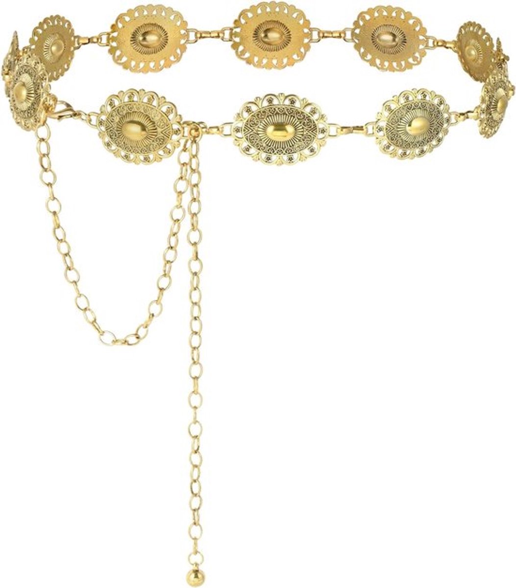 Stijlvolle Gouden Concho Chain Belt voor Vrouwen, Verstelbare Boho Tailleketting, Vintage Western Look, Perfect voor Cowgirl Outfit en Feestjes