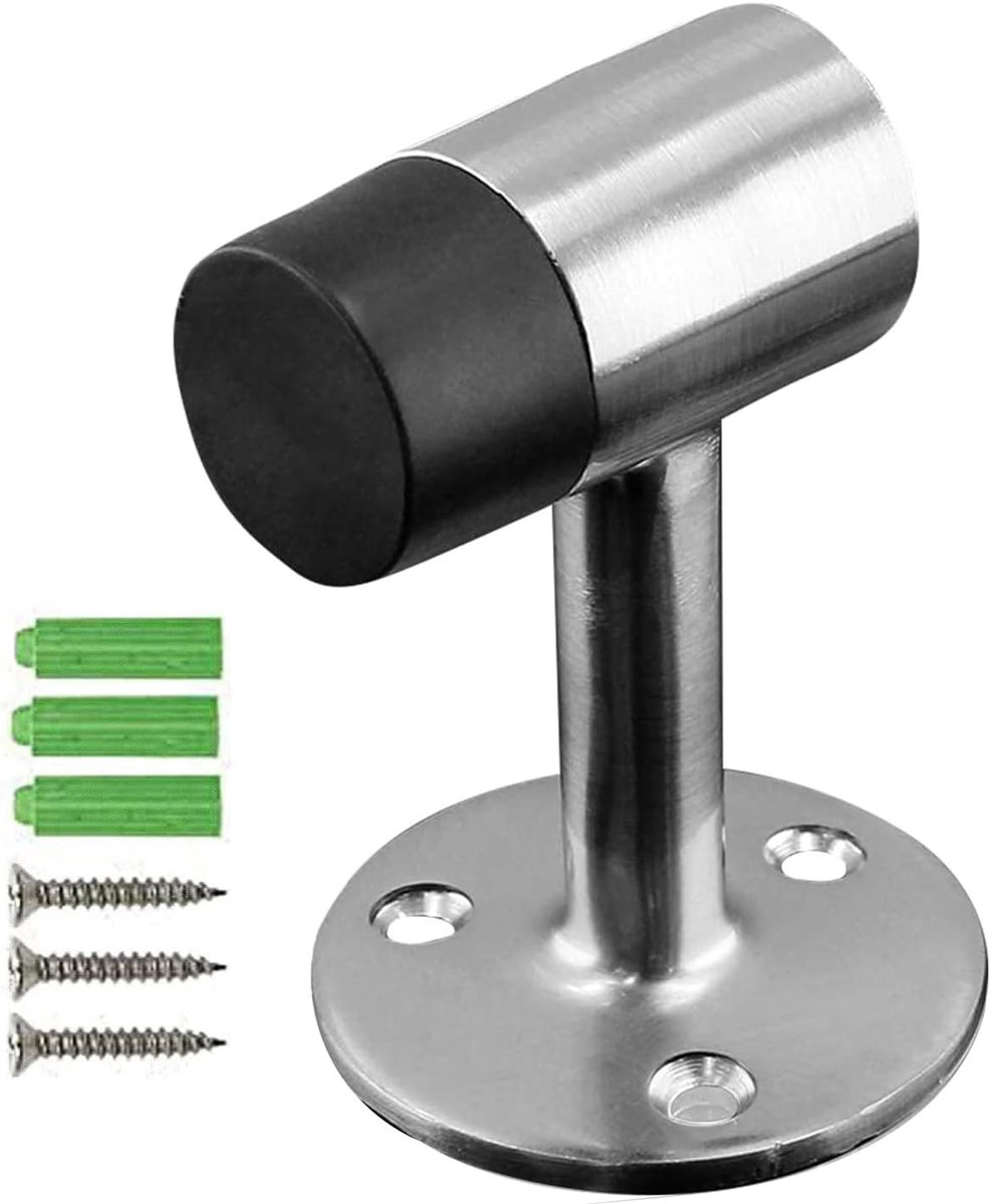 Deurstopper - Zwart - 75 x 50 mm - Roestvrij Staal met Rubber Bumper - Voor Binnen en Buiten