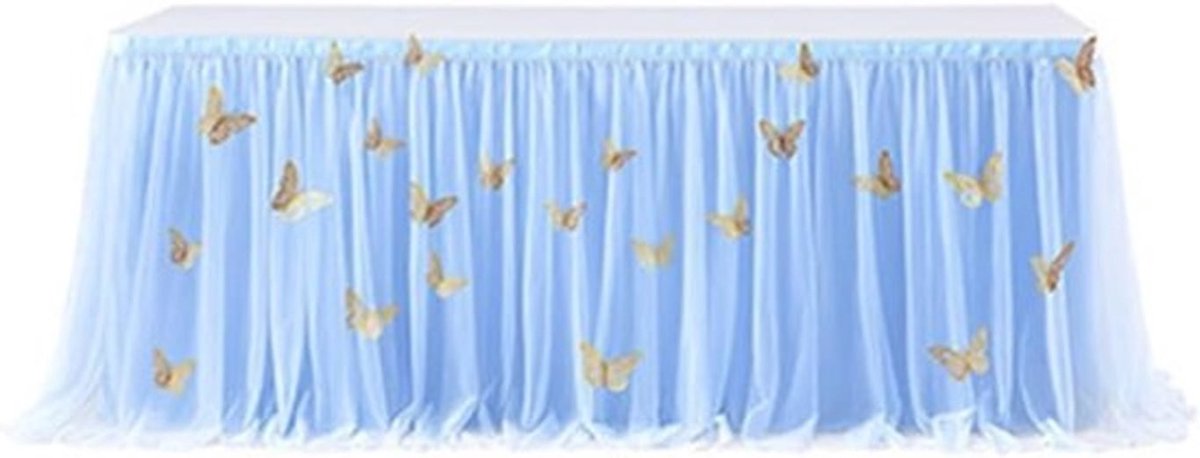 Tafelloper van Tule voor Feestjes, Bruiloften en Doopfeesten - Blauwe Tafeldecoratie van 48 x 30 inch met Vlinders en Netwerkdesign