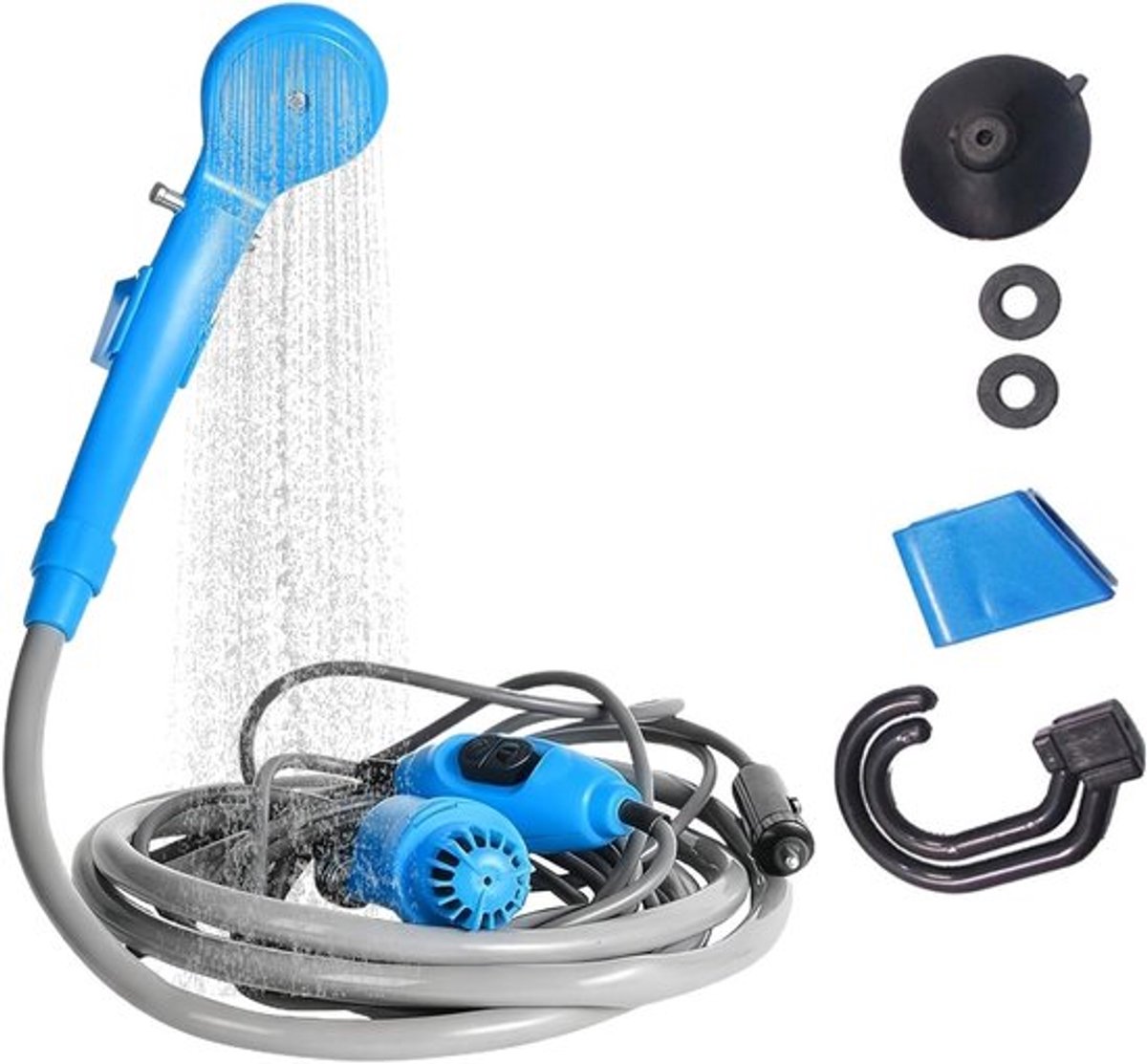 Draagbare campingdouche met pomp, 2 meter slang, mobiele buitendouche, ideaal voor kamperen en outdoor activiteiten