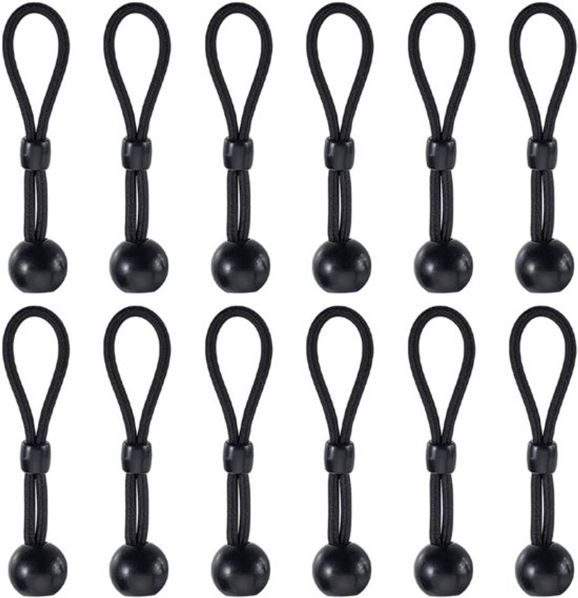 12 Stuks Bungee Ballen, Zwarte Bungee Koorden met Zonbescherming voor Rolgordijnen, Kampeertenten en Ladingorganisatie, 10 cm