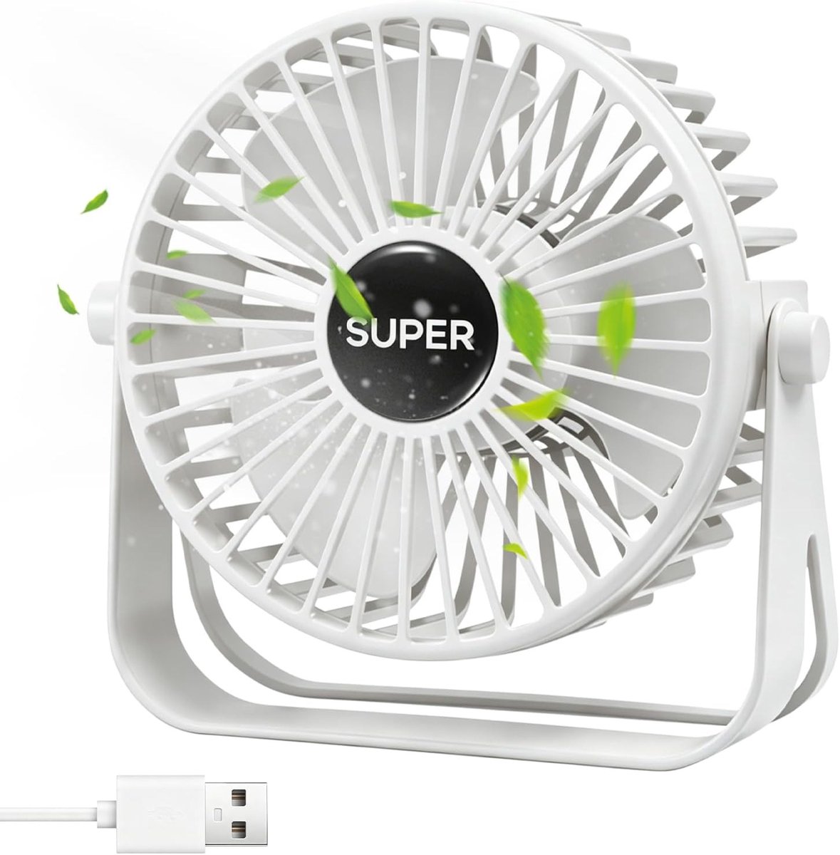 Mini-tafelventilator - Wit - Draagbaar - USB Ventilator met 360 graden Rotatie - Voor Thuis en Kantoor
